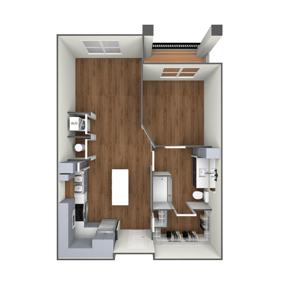 Rendering of the The Joplin floor plan with 1 bedroom[s] and 1 bathroom[s] at modaatthehill