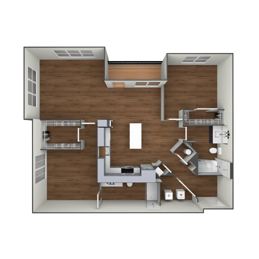 Rendering of the The Cathedral A floor plan with 2 bedroom[s] and 2 bathroom[s] at modaatthehill