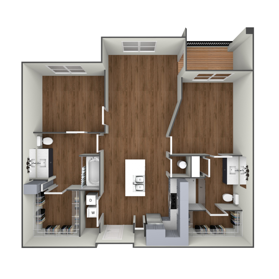 Rendering of the The Jefferson A floor plan with 2 bedroom[s] and 2 bathroom[s] at modaatthehill