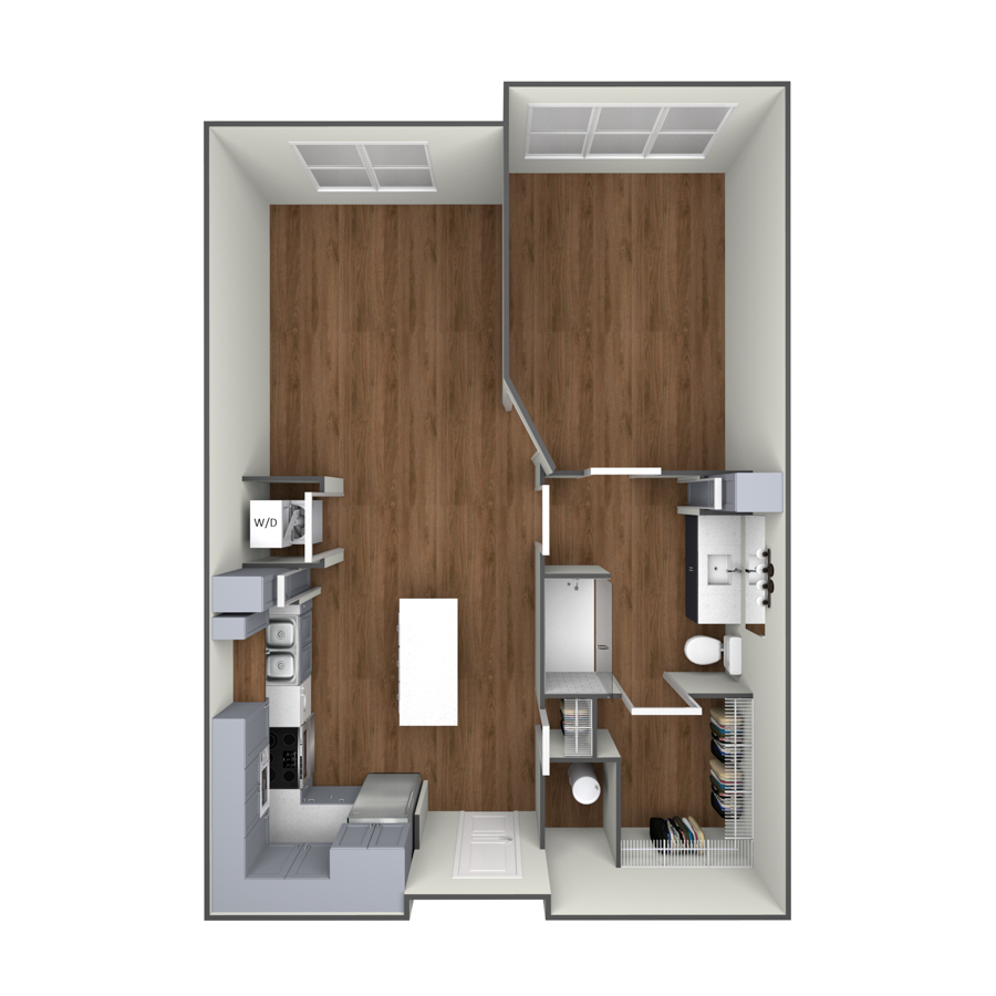 Rendering of the The Garagiola floor plan with 1 bedroom[s] and 1 bathroom[s] at modaatthehill